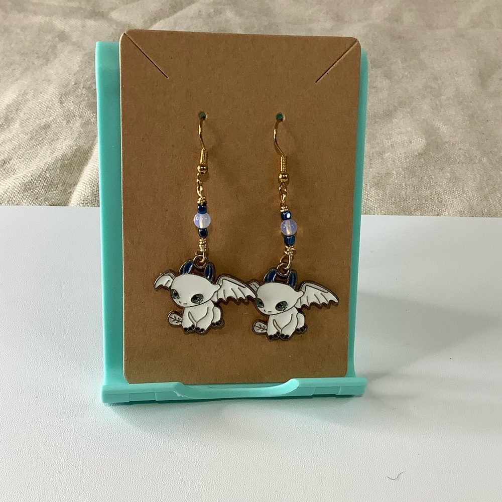 Cute Light Fury how to train your dragons~ Dragon Earrings with Blue Accents